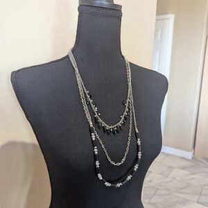 Beautiful black glass 3 strand necklace